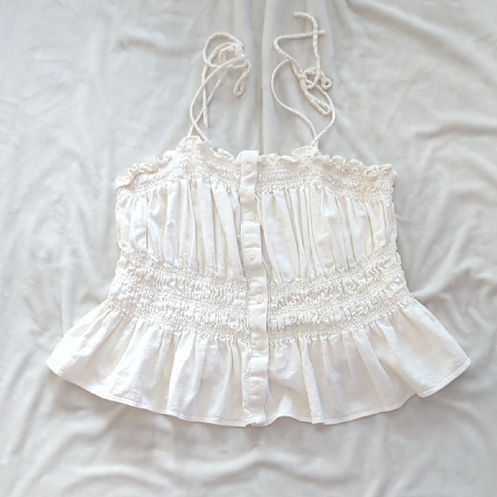 Universal Thread Cream Smocked Top